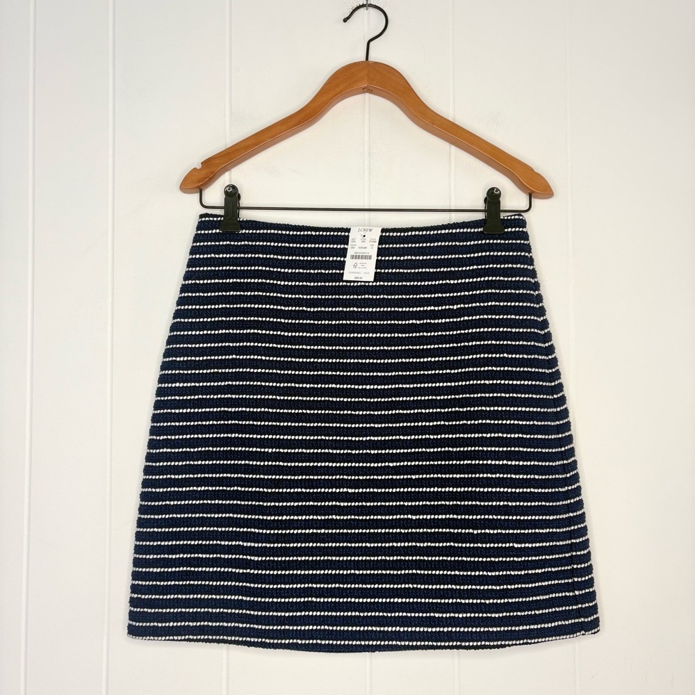 NWT J. Crew Striped Tweed A-line Mini Skirt Ant Navy Ivory Striped CH398 Size 6 - Picture 3 of 9